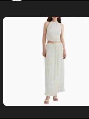 White Textured Maxi skirt and top set